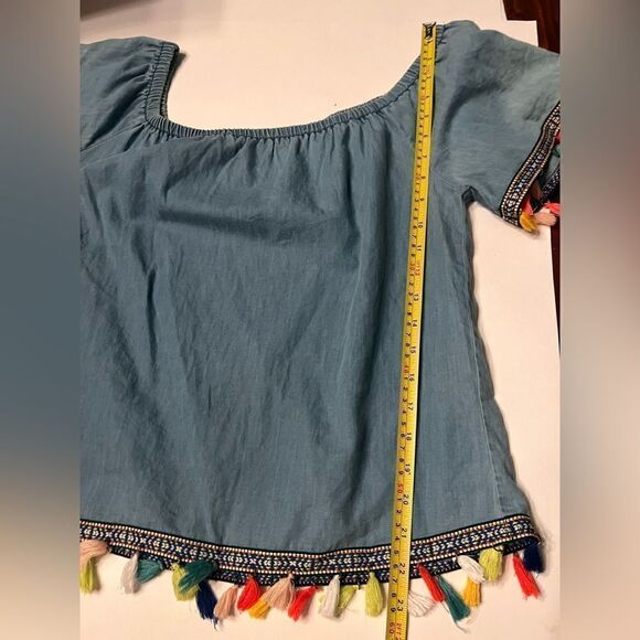 Speed Limit Blouse Med Blue Fringe Festival 100% Cotton Coachella Colorful - Picture 5 of 7